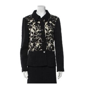 St. John Knit Blazer Jacket Black Cream 10